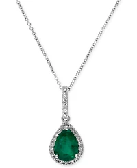 Effy Emerald (9/10 ct. t.w.) and Diamond (1/8 ct. t.w.) Drop Pendant in 14k White Gold, Created for Macy's