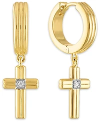 Esquire Men's Jewelry Diamond Accent Cross Drop Hoop Earrings in 14k Gold-Plated Sterling Silver, Sterling Silver or Black Ruthenium over silver, Crea
