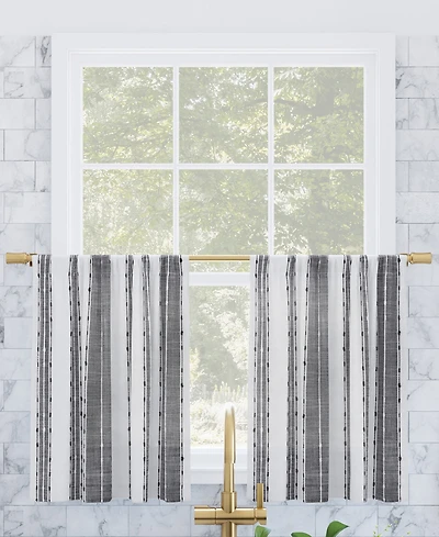 Slub Texture Stripe Cotton Cafe Curtain Pair