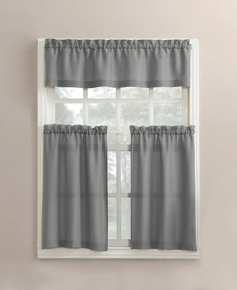 Martine Microfiber Semi-Sheer Rod Pocket Kitchen Curtain Valance Tiers Set