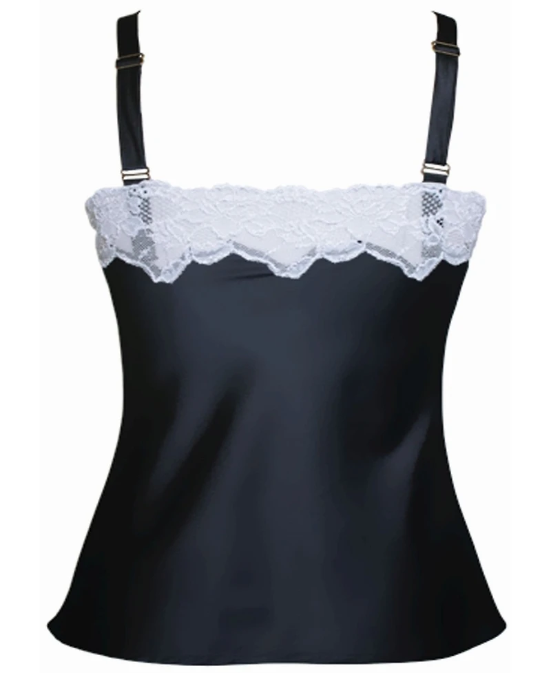 iCollection Women's Stretch Satin and Lace Camisole Lingerie with Adjustable Wide Straps