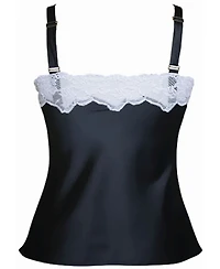 iCollection Women's Stretch Satin and Lace Camisole Lingerie with Adjustable Wide Straps