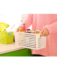 Vintiquewise Rectangular Plastic Shelf Organizer Basket with Handles