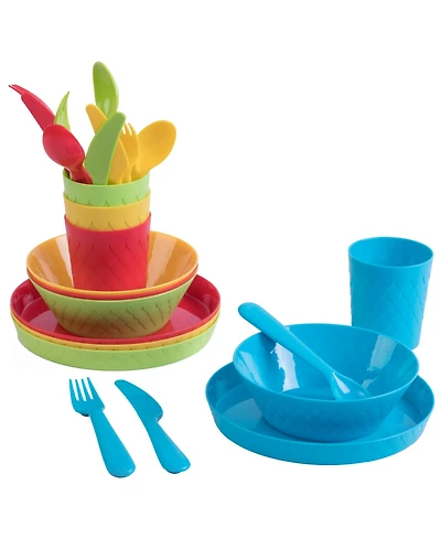 Vintiquewise 24-Piece Kids Dinnerware Set Plastic 4 Plates, 4 Bowls, 4 Cups, 4 Forks, 4 Knives, and 4 Spoons
