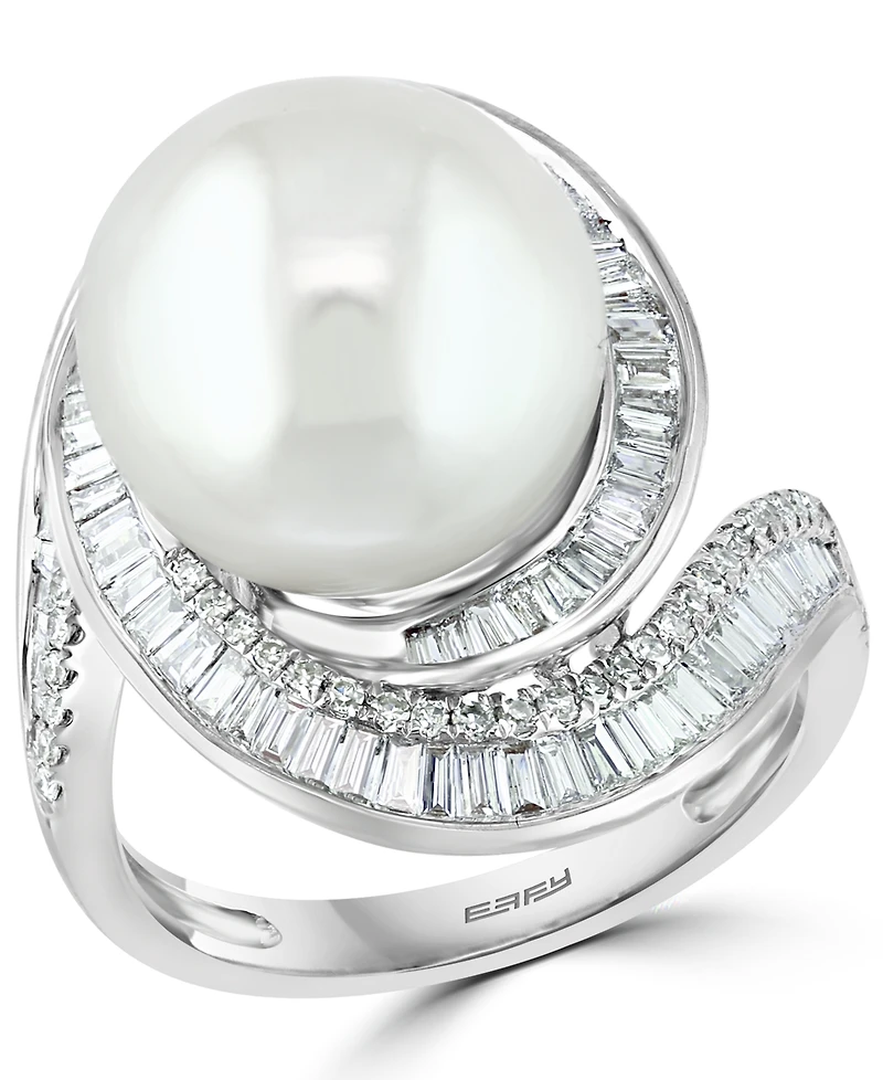 Effy Cultured Freshwater Pearl (12-1/2mm) & Diamond (3/4 ct. t.w.) Ring 14k White Gold (Also Available Yellow Rose Gold)