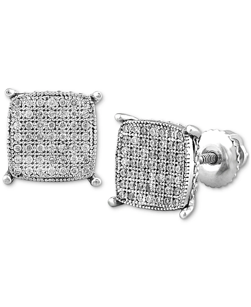 Men's Diamond Cushion Cluster Stud Earrings (1/4 ct. t.w.) in Sterling Silver