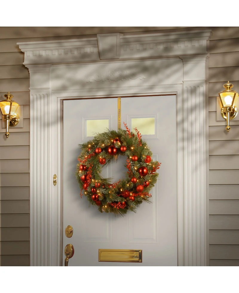 National Tree 24" Decorative Collection Chrisas Red Mixed Wreaths with 50 Soft White Battery Operated LEDs with Timer