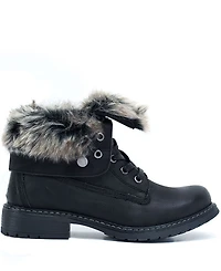 Gc Shoes Women's Trudie Faux Fur Collar Lace Up Combat Booties