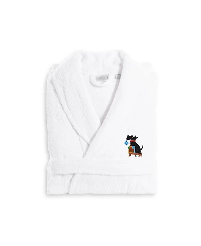 Linum Home Embroidered Luxury and Terry Bathrobe - Christmas Dog