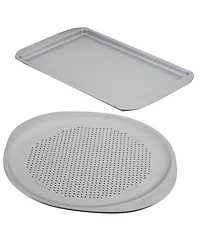 Farberware Nonstick Bakeware Perforated Pizza Pan and Baking Sheet Set, 2-Piece, Light Gray