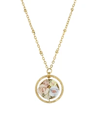 2028 Women's Gold Tone Yellow Porcelain Flower Round Drop Necklace