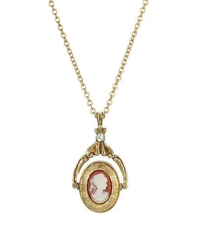 2028 Women's Gold Tone Carnelian Cameo Double Locket Spinner Necklace