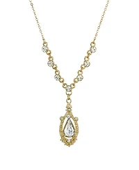 2028 Women's Gold Tone Crystal Suspended Teardrop Necklace