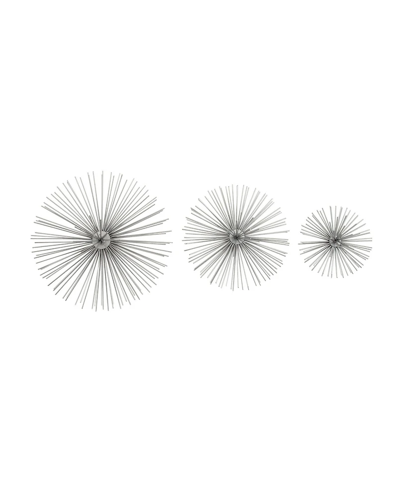 CosmoLiving by Cosmopolitan Set of 3 Silver Tin Contemporary Abstract Wall Decor, 6", 9", 12"
