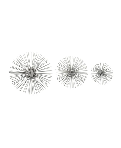 CosmoLiving by Cosmopolitan Set of 3 Silver Tin Contemporary Abstract Wall Decor, 6", 9", 12"