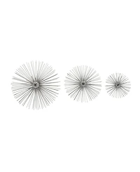 CosmoLiving by Cosmopolitan Set of 3 Silver Tin Contemporary Abstract Wall Decor, 6", 9", 12"