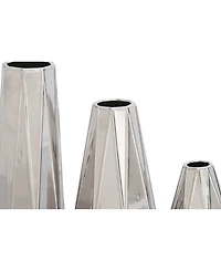 CosmoLiving by Cosmopolitan Set of 3 Silver Stoneware Glam Vase, 7", 11", 15"