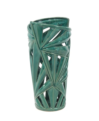 CosmoLiving by Cosmopolitan Green Stoneware Vase, 16 x 7 x 8