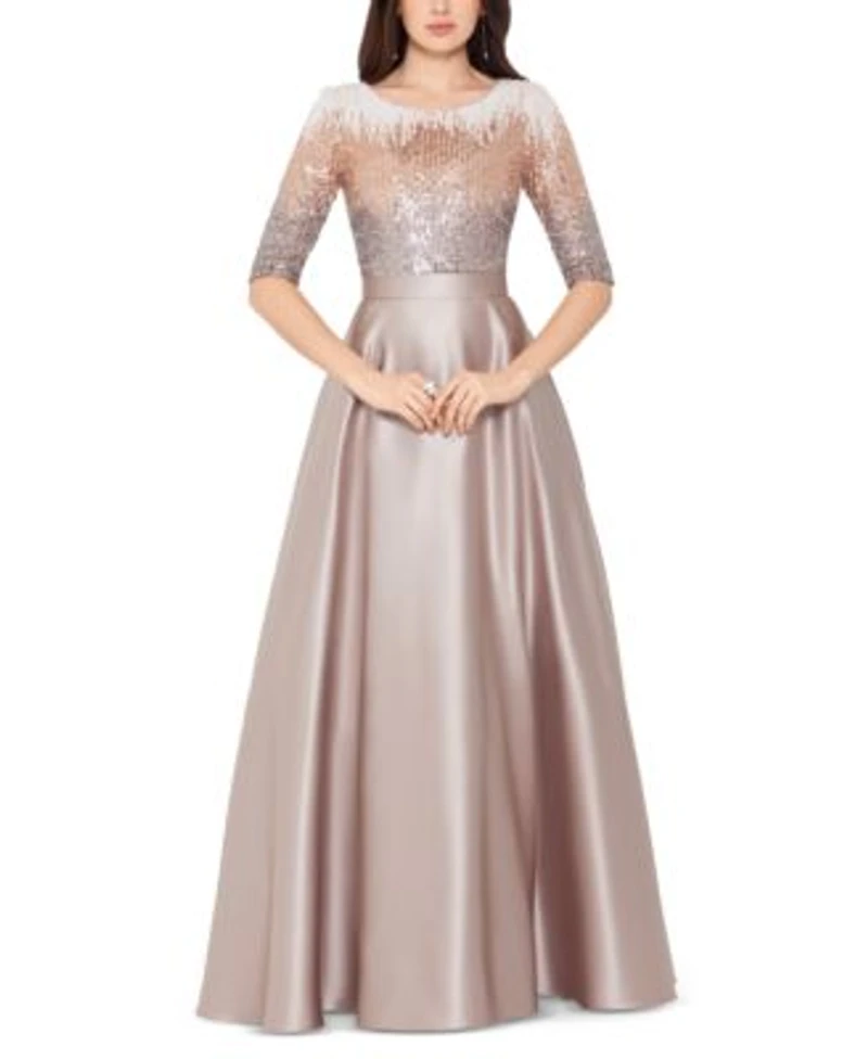 Betsy Adam Womens Embellished Satin Gown