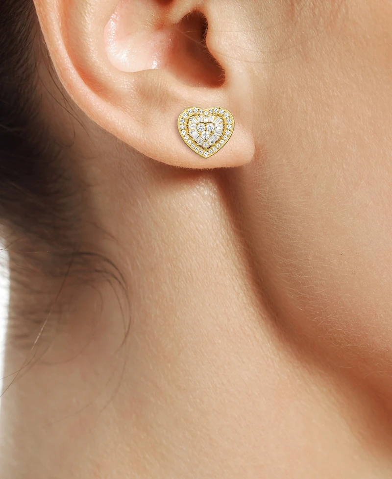 Diamond Baguette Heart Stud Earrings (1/2 ct. t.w.) in 14k Gold , 14k White Gold or 14k Rose Gold