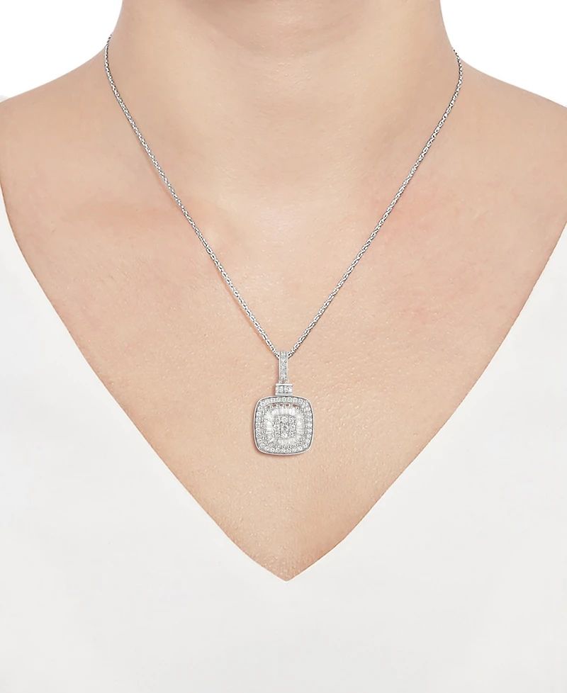 Diamond Baguette Square Cluster 18" Pendant Necklace (1/2 ct. t.w.) in 14k Gold ,14k White Gold or 14k Rose Gold