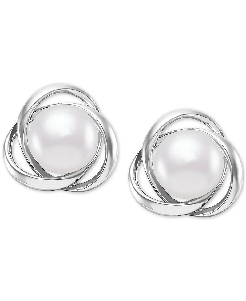 Giani Bernini Cultured Freshwater Pearl (7mm) Love Knot Stud Earrings, Created for Macy's