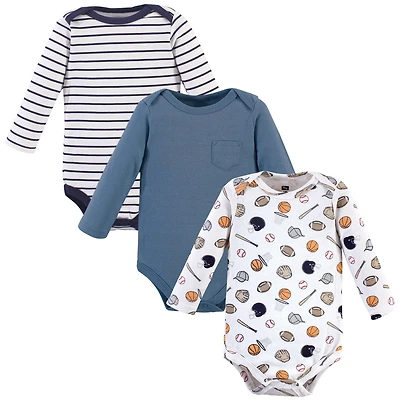 Hudson Baby Boys Cotton Long-Sleeve Bodysuits 3-Piece Comfort Pack