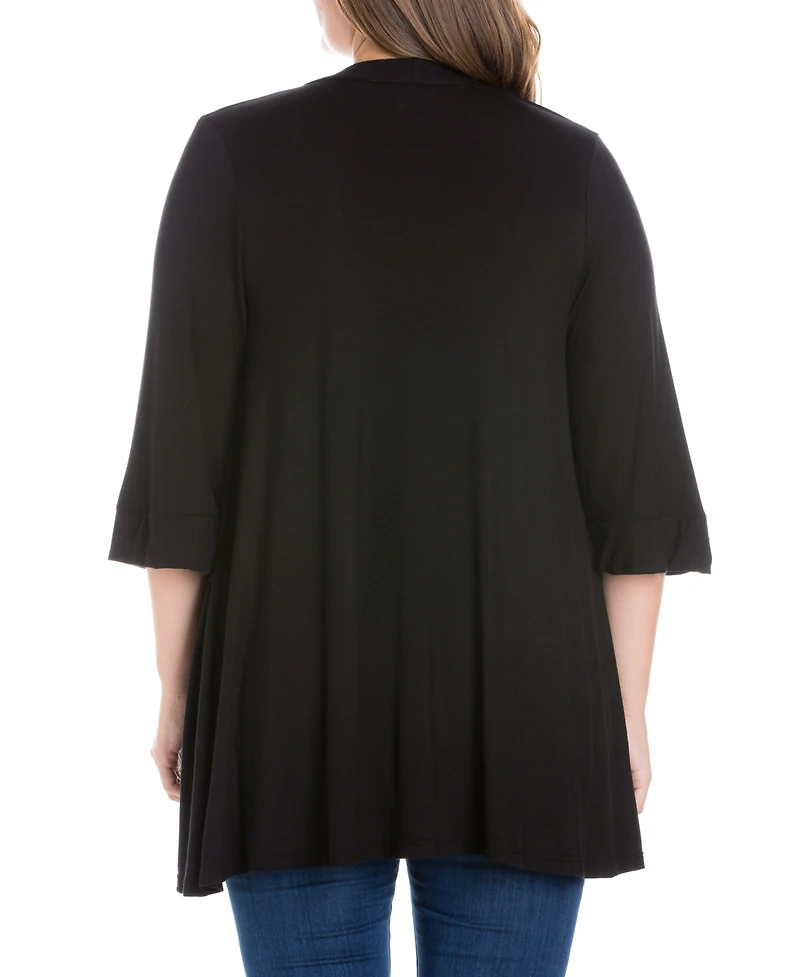 24seven Comfort Apparel Plus Elbow Length Open Front Cardigan Sweater