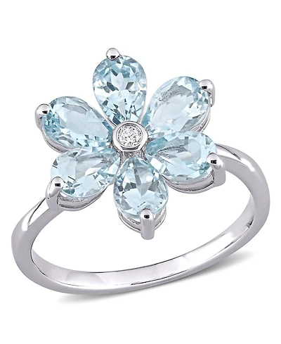 Aquamarine and Diamond Accent Floral Ring