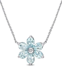 Aquamarine and Diamond Accent Floral Necklace
