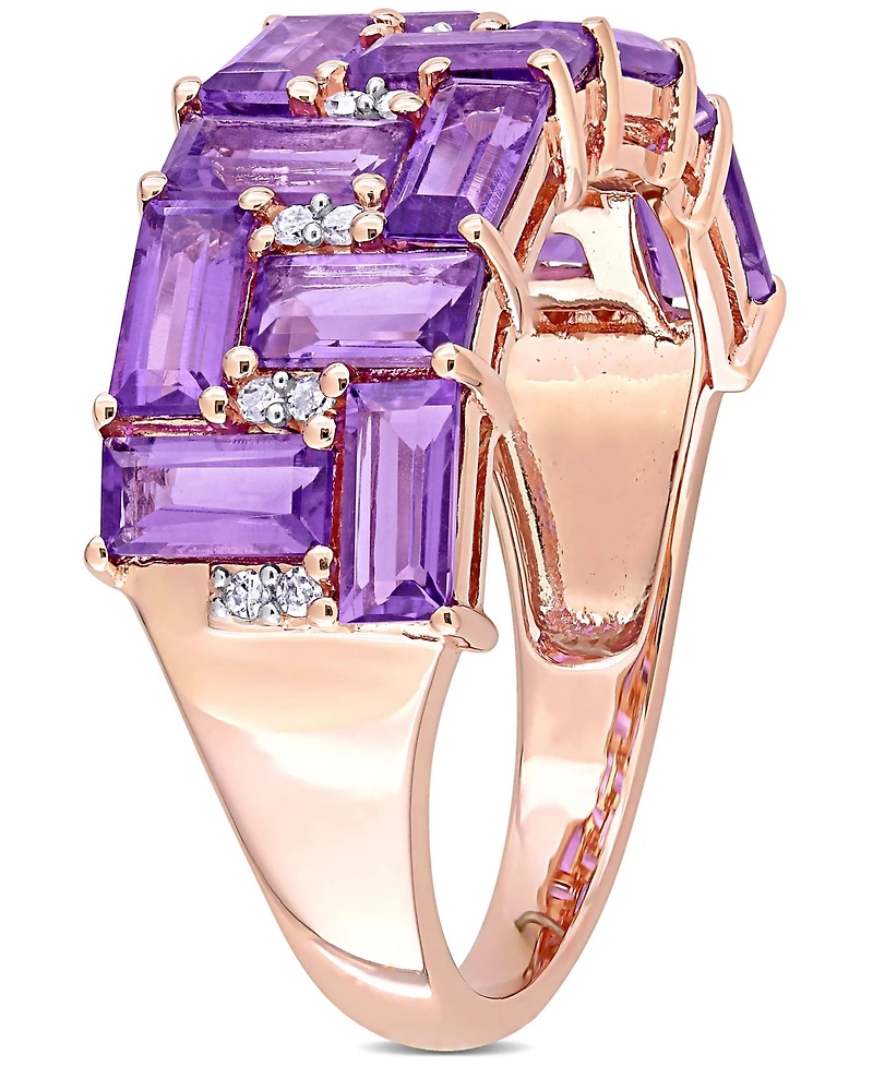 Amethyst and Diamond Geometric Ring