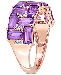 Amethyst and Diamond Geometric Ring