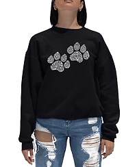 Women's Word Art Crewneck Woof Paw Prints Sweatshirt