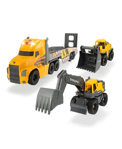 Dickie Toys 28" Mack Truck with 2 Volvo Construction Trucks
