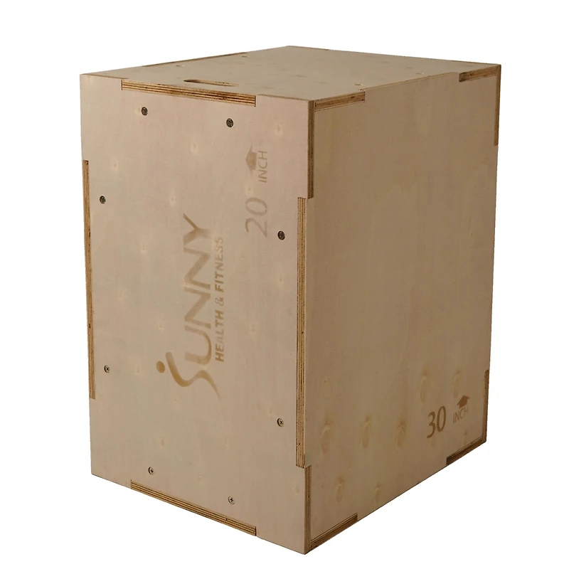 Sunny Health & Fitness Wood Plyo Box with Removable Foam Cover, 500lb Weight Capacity and 3 in 1 Height Adjustment - 30"/24"/20"