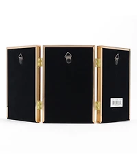 Polished Metal Hinged Triple Picture Frame - Bead Border Design, 4" x 6"