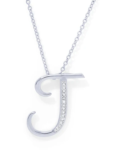 Diamond Accent Initial Pendant Necklace 18" in Silver Plate