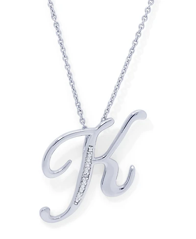 Diamond Accent Initial Pendant Necklace 18" in Silver Plate