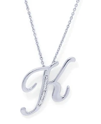 Diamond Accent Initial Pendant Necklace 18" in Silver Plate