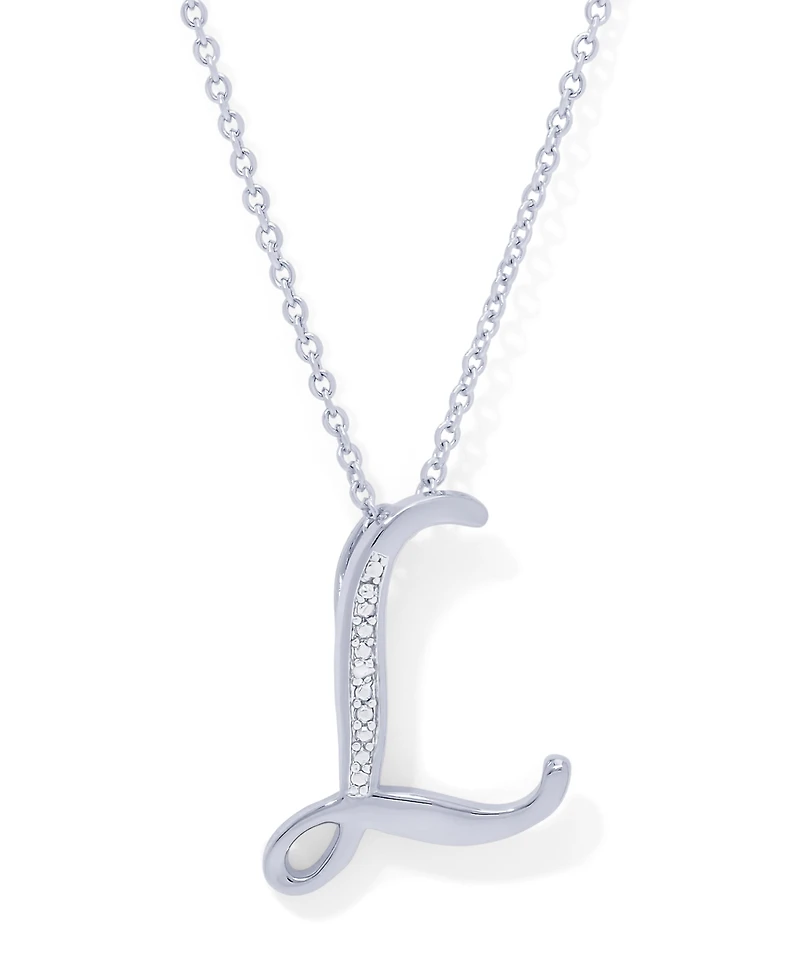 Diamond Accent Initial Pendant Necklace 18" in Silver Plate