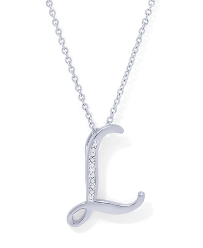 Diamond Accent Initial Pendant Necklace 18" in Silver Plate