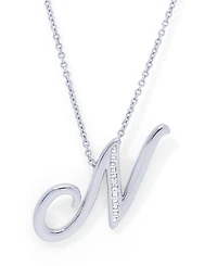 Diamond Accent Initial Pendant Necklace 18" in Silver Plate