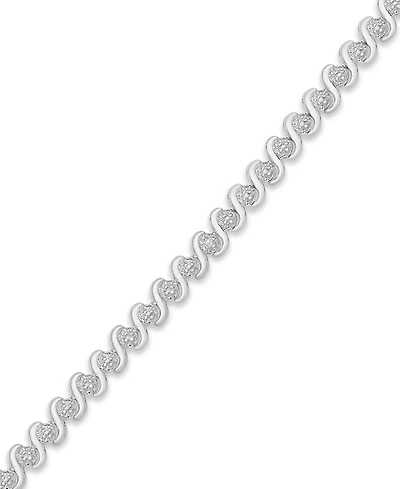 Diamond Accent "S" Link Bracelet in Silver Plate, Rose Gold or Gold Plate
