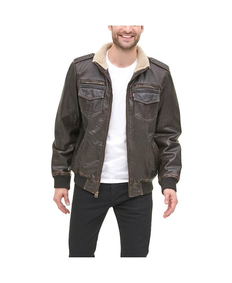 Levi's Men's Sherpa Lined Faux Leather Aviator Bomber