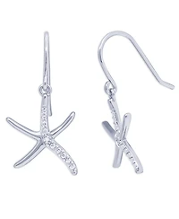 Diamond Accent Starfish Fishhook Ball Gold Plate Or Silver Plate Stud Set