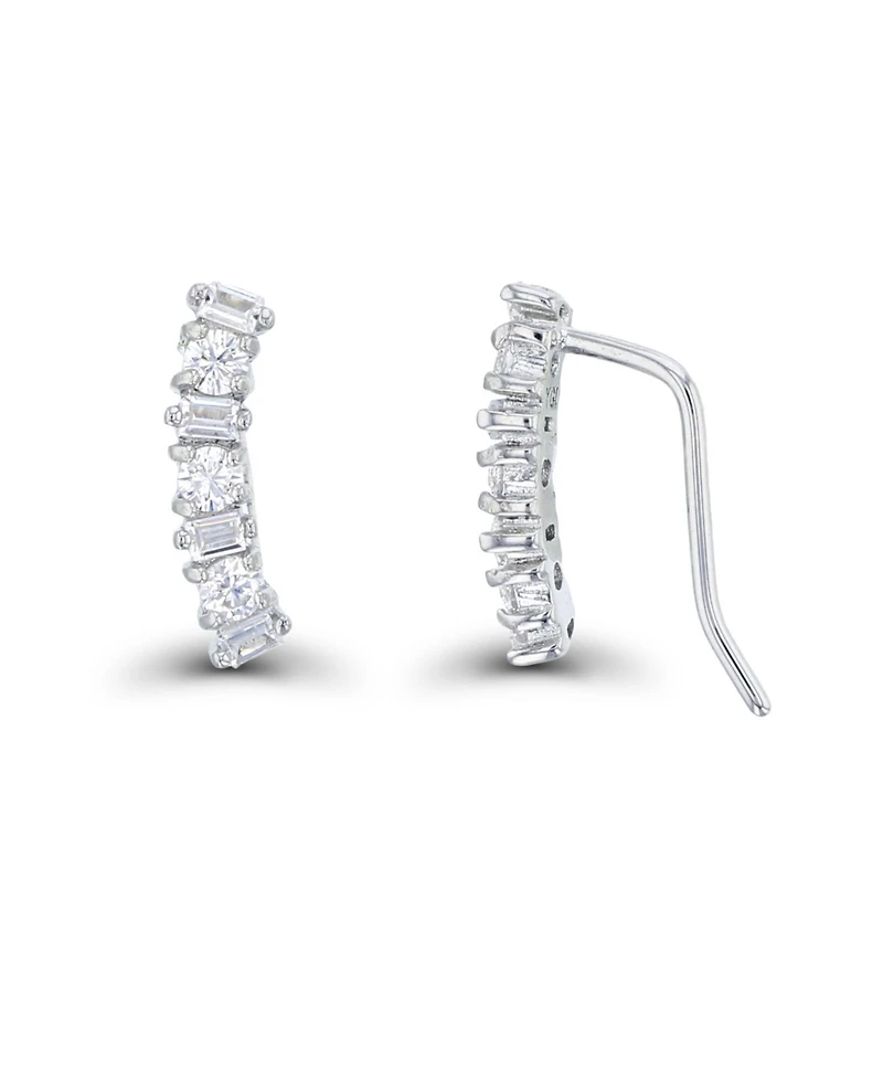 Cubic Zirconia Round and Baguette Ear Climbers in Sterling Silver