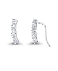 Cubic Zirconia Round and Baguette Ear Climbers in Sterling Silver