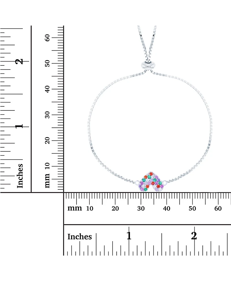 Cubic Zirconia Micro Pave Heart Adjustable Bolo Bracelet Sterling Silver (Also 14k Gold Over Silver)