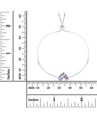 Cubic Zirconia Micro Pave Heart Adjustable Bolo Bracelet Sterling Silver (Also 14k Gold Over Silver)