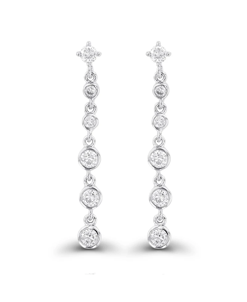 Macy's Cubic Zirconia Rhodium Plated Dangling Bezel Set Earrings (Also 14k Gold Over Silver)